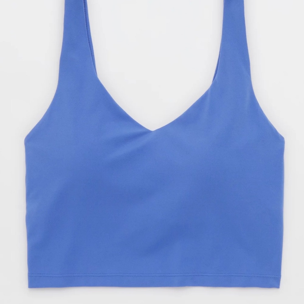 OFFLINE By Aerie Real Me Low Key Longline Sports Bra Ice Blue Vneck Crop Top - Picture 7 of 8